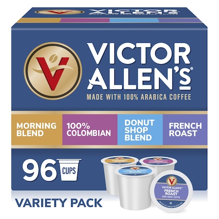 Victor Allen Victor Allen's Coffee Variety Pack (Morning Blend, 100% Colombian, Donut Shop Blend, and French Roast), 96 Count, Single Serve Coffee Pods for Keurig K-Cup Brewers FG014721RV